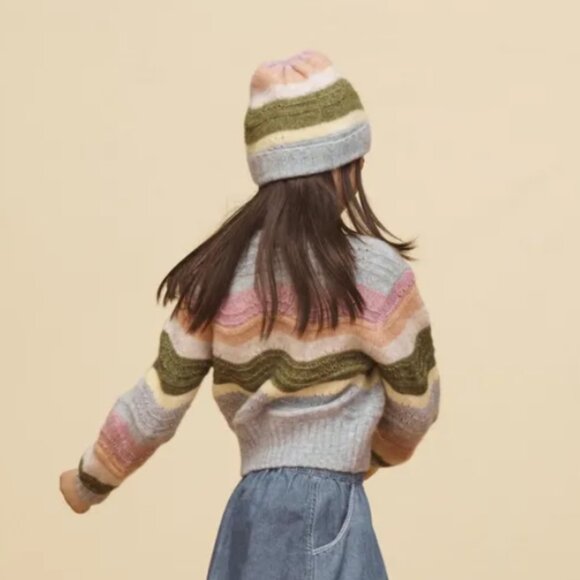 Zara Girls Wool Blend Stripe Beanie 10-14 Years - Picture 2 of 6